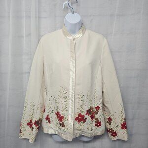 Metrostyle Cream Red Floral Jacket Satin Trim Asian Office 10